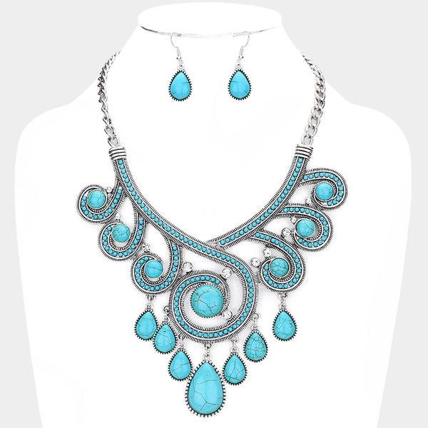 Turquoise Natural Stone Statement Necklace Set