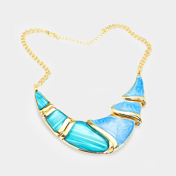 Aqua Epoxy Crescent Bar Necklace