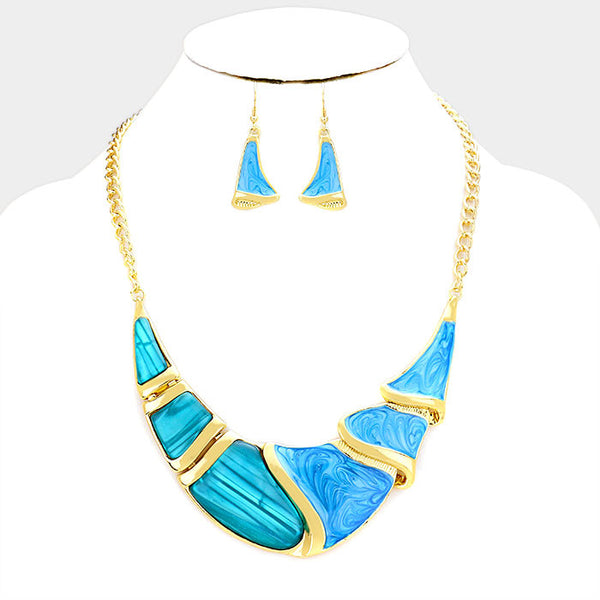 Aqua Epoxy Crescent Bar Necklace