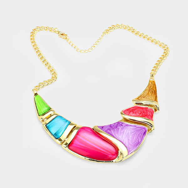 Multi-Color Gold Epoxy Crescent Bar Necklace Set