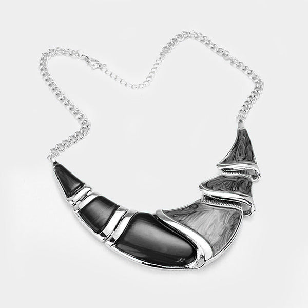 Black Silver Epoxy Crescent Bar Necklace Set