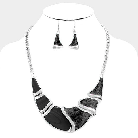 Black Silver Epoxy Crescent Bar Necklace Set