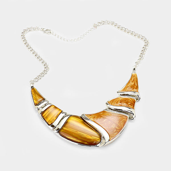 Brown Silver Epoxy Crescent Bar Necklace Set