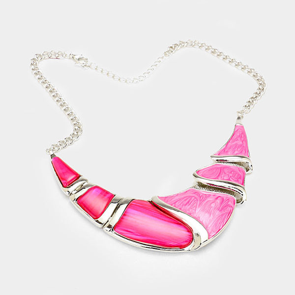 Fuchsia Silver Epoxy Crescent Bar Necklace Set