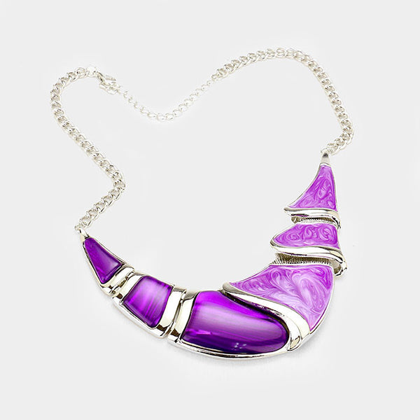 Purple Silver Epoxy Crescent Bar Necklace Set