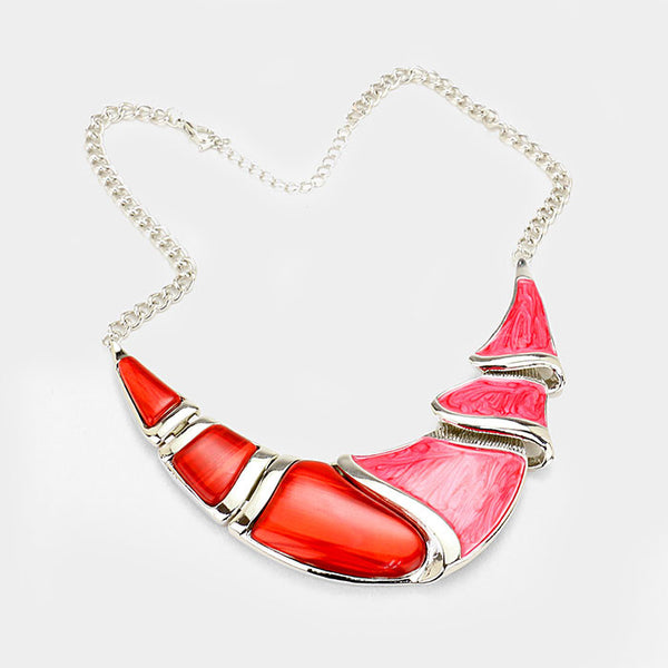 Red Silver Epoxy Crescent Bar Necklace Set