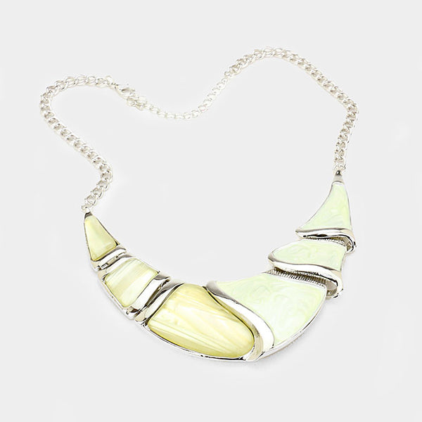 Beige White Silver Epoxy Crescent Bar Necklace Set