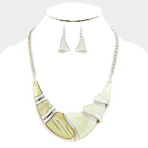 Beige White Silver Epoxy Crescent Bar Necklace Set
