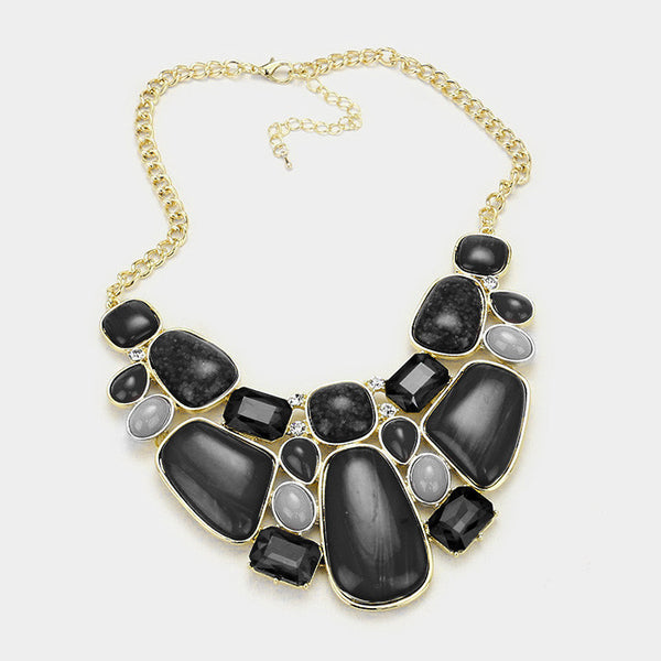 Black Glitter Epoxy Statement Necklace Set