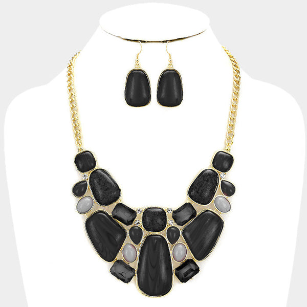 Black Glitter Epoxy Statement Necklace Set