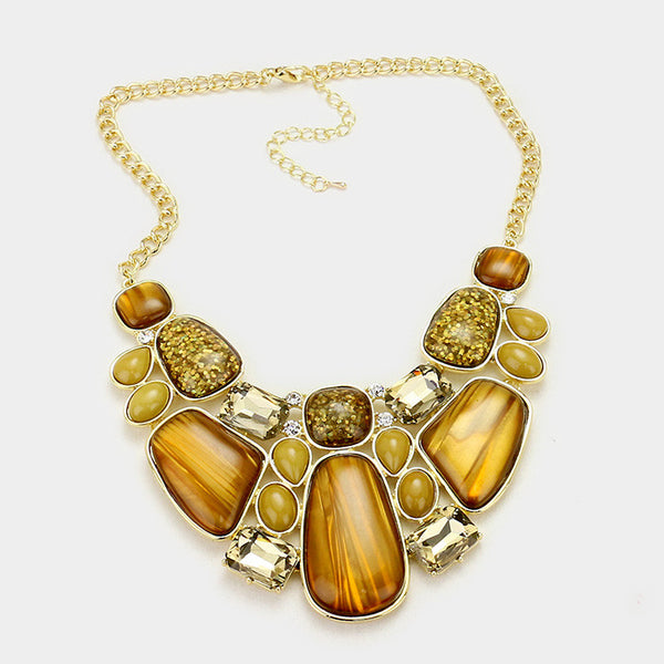 Brown Glitter Epoxy Statement Necklace Set