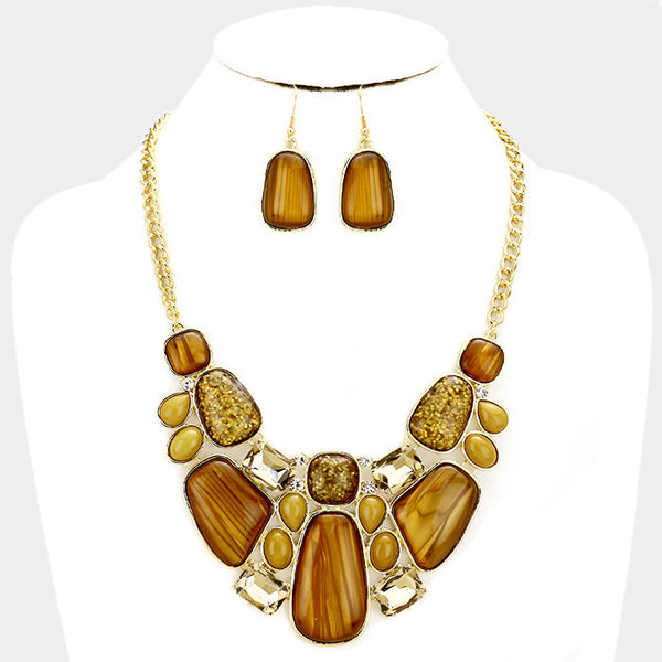 Brown Glitter Epoxy Statement Necklace Set