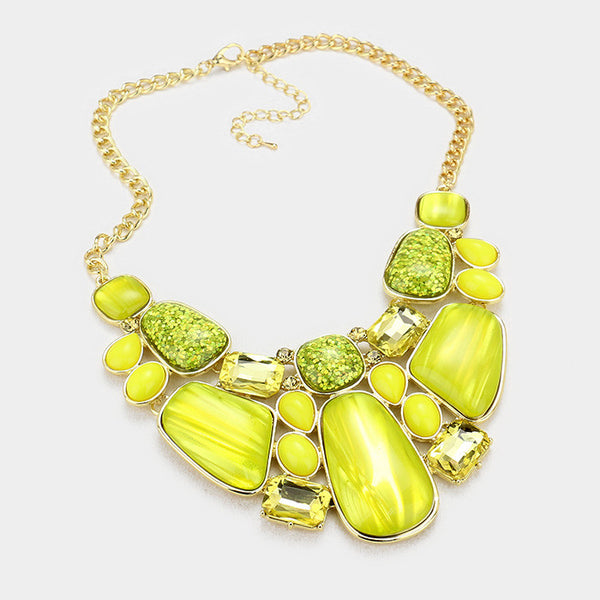 Yellow Glitter Epoxy Statement Necklace Set
