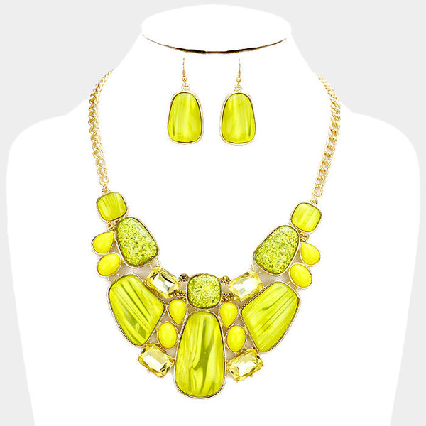 Yellow Glitter Epoxy Statement Necklace Set