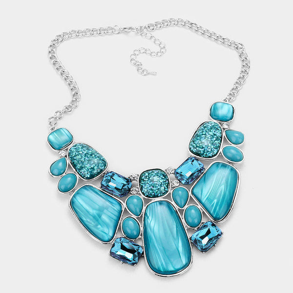 Aqua Glitter Epoxy Statement Necklace Set