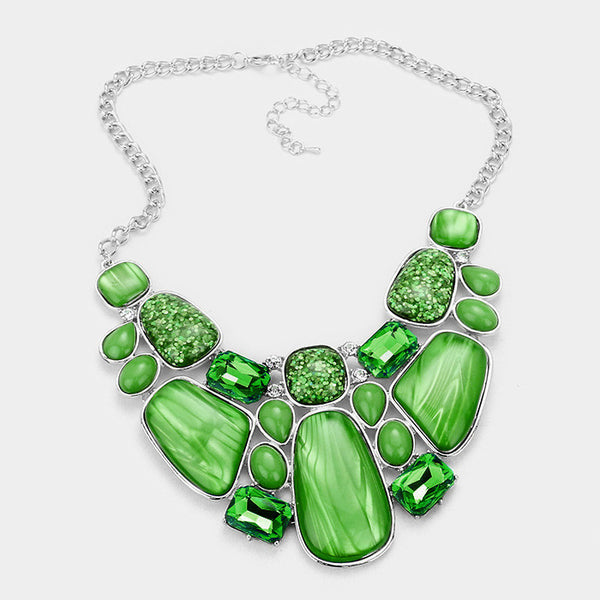 Green Glitter Epoxy Statement Necklace Set