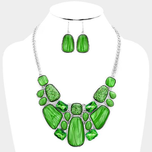 Green Glitter Epoxy Statement Necklace Set