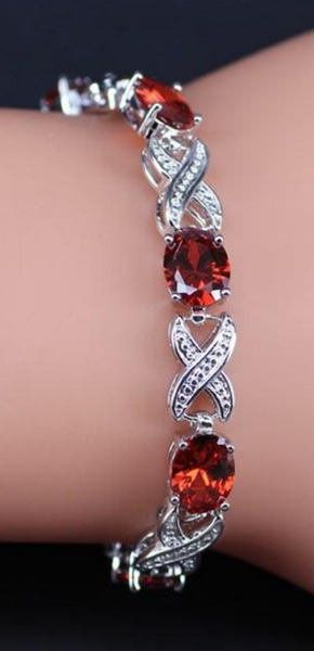 Sterling Silver Garnet Cubic Zirconia Bracelet