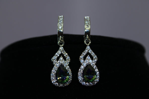 Sterling Silver Mystic Fire Green Topaz Teardrop Necklace Set