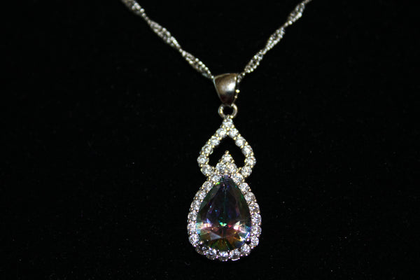 Sterling Silver Mystic Fire Green Topaz Teardrop Necklace Set