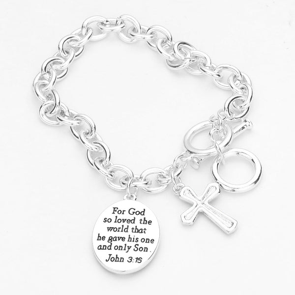 John 3:16 Cross Charm Toggle Bracelet
