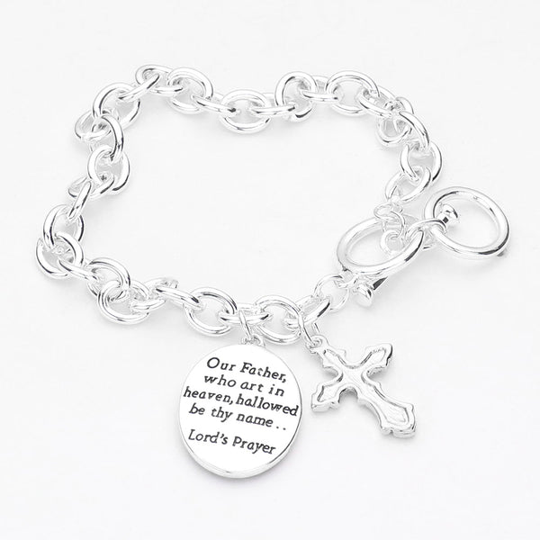 Lord's Prayer Cross Charm Toggle Bracelet