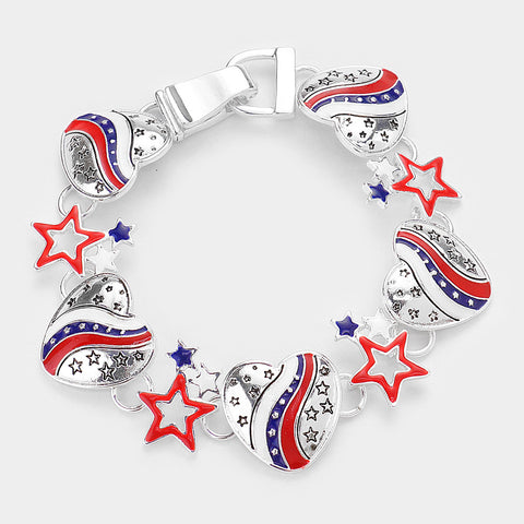 American Flag Heart Star Link Magnetic Bracelet