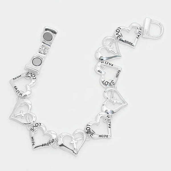 Love Faith Hope Cross Heart Magnetic Bracelet
