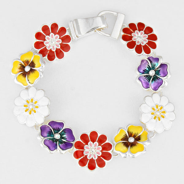Flower Silver Enamel Bracelet
