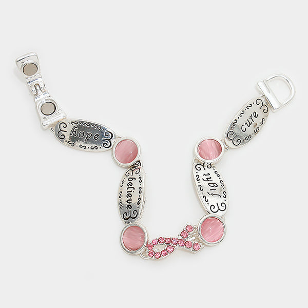 Pink Awareness Silver Enamel Bracelet