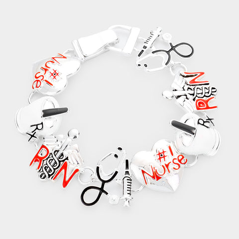 #1 Nurse Medical Silver Enamel Bracelet