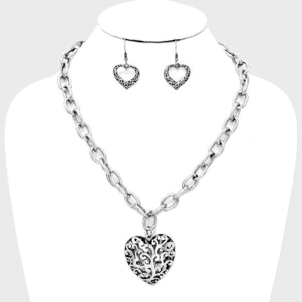 Filigree Heart Necklace Set
