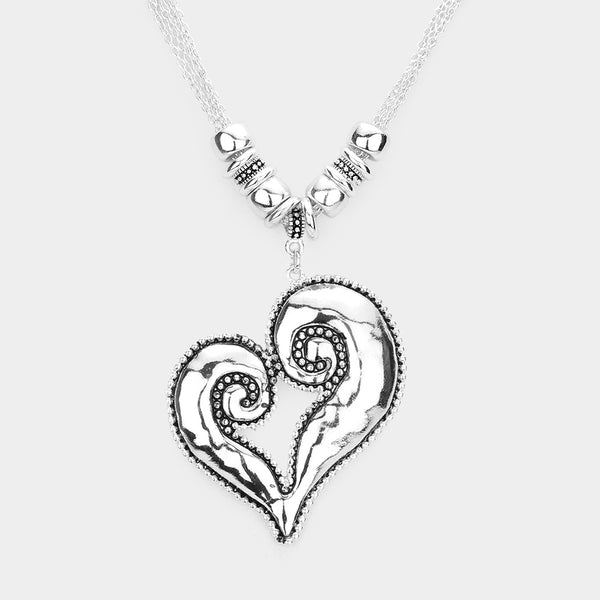 Antique Heart Pendant Necklace Set