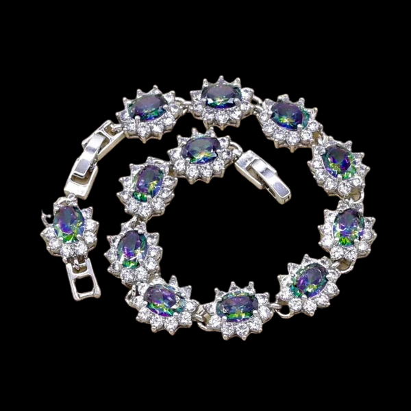 Sterling Silver Mystic Topaz Floral Cubic Zirconia Bracelet