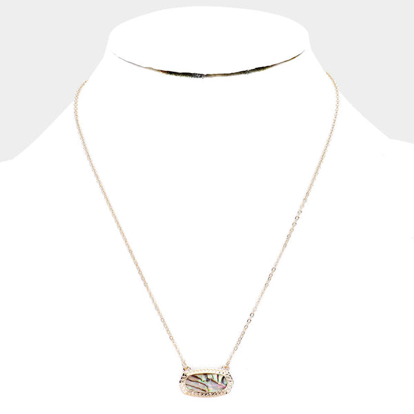 Gold Abalone Hexagon Stone Pendant Necklace