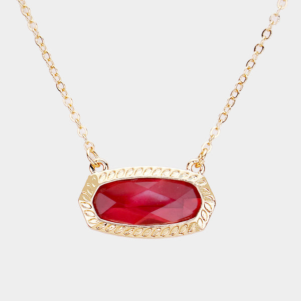 Siam Hexagon Stone Pendant Necklace