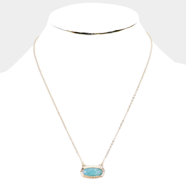 Teal Hexagon Stone Pendant Necklace