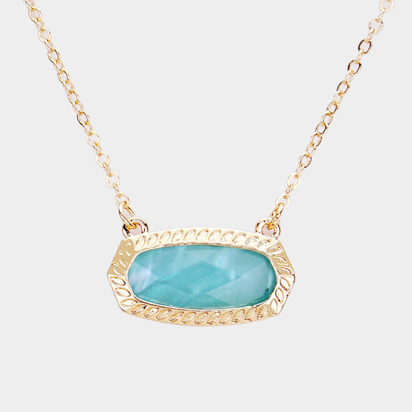 Teal Hexagon Stone Pendant Necklace