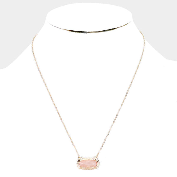 Rose Pink Hexagon Stone Pendant Necklace
