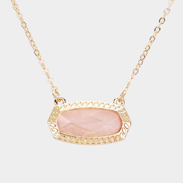 Rose Pink Hexagon Stone Pendant Necklace