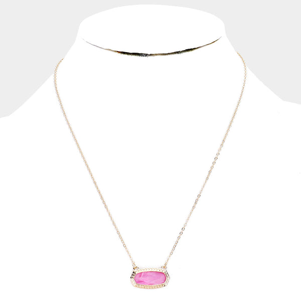 Fuchsia Hexagon Stone Pendant Necklace