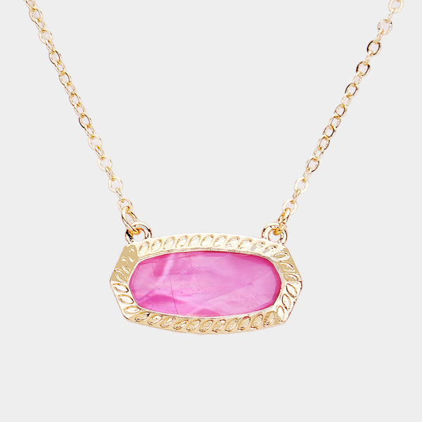 Fuchsia Hexagon Stone Pendant Necklace