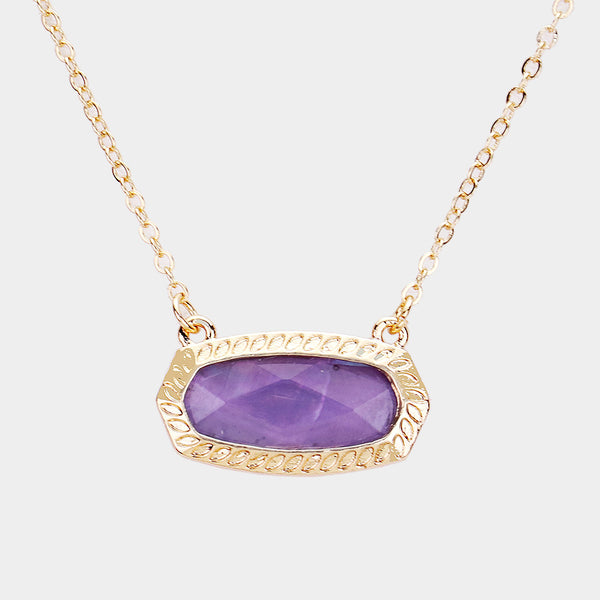 Lavender Hexagon Stone Pendant Necklace