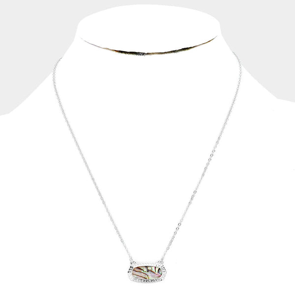 Silver Abalone Hexagon Stone Pendant Necklace