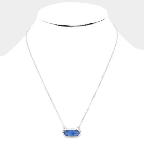Blue Hexagon Stone Pendant Necklace