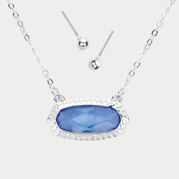 Blue Hexagon Stone Pendant Necklace