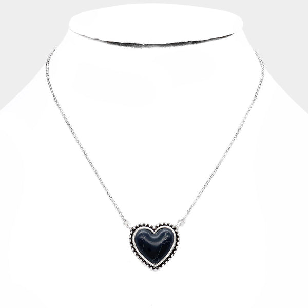 Black Heart Natural Stone Pendant Necklace