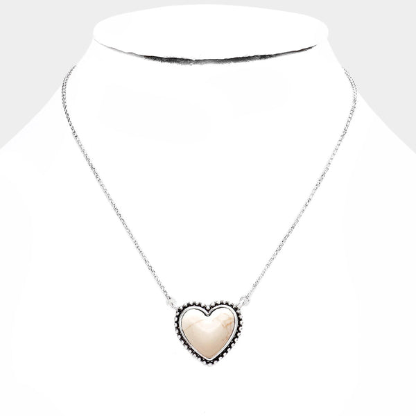 Neutral Heart Natural Stone Pendant Necklace