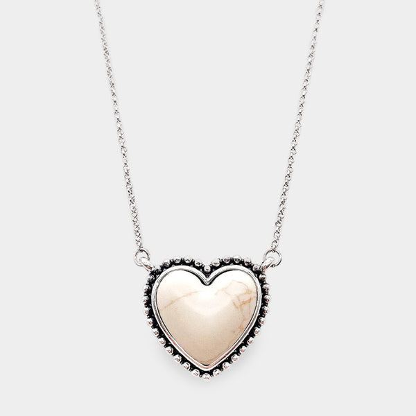 Neutral Heart Natural Stone Pendant Necklace