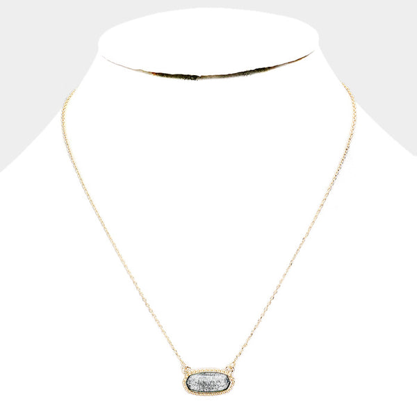 Grey Hexagon Glitter Stone Pendant Necklace